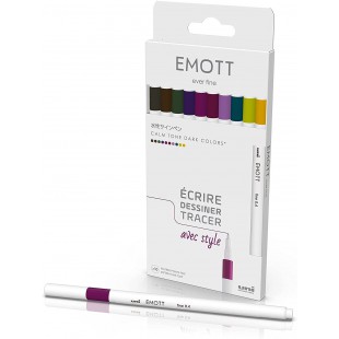 Emott - Uni Ball - Uni Mitsubishi Pencil - 10 Feutres Calm-Tone Dark Colors - ecrire, Dessiner, Tracer - 0,4mm - Amethyste, Bleu