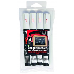 4 marqueurs craie UNIBALL blancs pointe conique moyenne