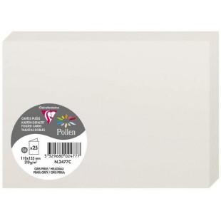 Clairefontaine 2477C - Paquet de 25 Cartes Doubles - Format C6 11x15,5cm - 210g/m² - Coloris Gris Perle - Cartons d'