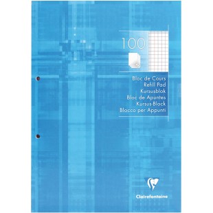 Clairefontaine 5815C - Un bloc de cours encolle grand cote 200 pages 21x29,7 cm 90g, perfore 2 trous et petits carreaux avec mar