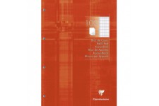 Clairefontaine 5817C Bloc de Cours Encolle Perfore Tangerine - A4 21x29,7 cm - 200 Pages Quadrillees 4x8 mm avec Marge - Papier 