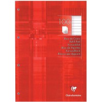 Clairefontaine 5818C Bloc de Cours Encolle Perfore Rouge - A4 21x29,7 cm - 200 Pages Lignees avec Marge - Papier Blanc 90 g - Co