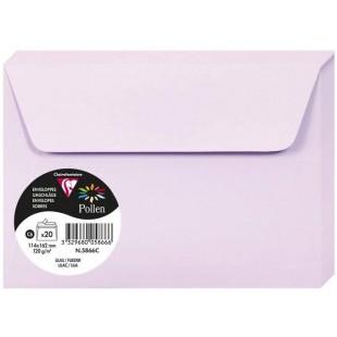 Clairefontaine 5866C - Paquet de 20 Enveloppes Auto-Adhesives - Format C6 11,4x16,2cm - 120g - Coloris Lilas - Invit