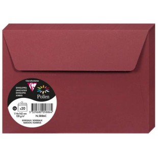 Clairefontaine 5886C - Paquet de 20 Enveloppes Auto-Adhesives - Format C6 11,4x16,2cm - 120g - Coloris Bordeaux - In