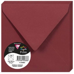 Clairefontaine 5888C - Paquet de 20 Enveloppes Gommees - Format Carre 14x14cm - 120g/m² - Coloris Bordeaux - Invitation Evenemen