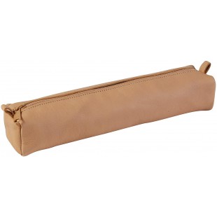 Clairefontaine 8299C - Trousse Scolaire Carre 22x4x4 cm en Veritable Cuir d'Agneau, Naturel