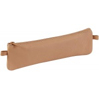 Clairefontaine 8301C - Trousse Scolaire Plate 22x6 cm en Veritable Cuir, Beige
