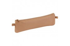 Clairefontaine 8301C - Trousse Scolaire Plate 22x6 cm en Veritable Cuir, Beige