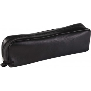 Clairefontaine 8321C - Trousse Scolaire Rectangulaire 21x4x6 cm en Cuir Veritable, Noir