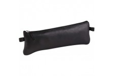 Clairefontaine 8322C - Trousse Scolaire Plate 22x6 cm en Veritable Cuir, Noir