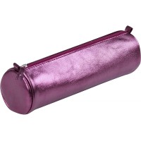 Clairefontaine 8689C - Trousse Scolaire Cuirise Ronde Ø5,5x22 cm en Veritable Cuir irise, Cerise