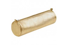 Clairefontaine 8692C - Trousse Scolaire Cuirise Ronde Ø5,5x22 cm en Veritable Cuir irise, Or