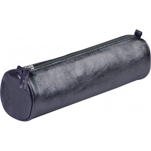 Clairefontaine 8694C - Trousse Scolaire Cuirise Ronde Ø5,5x22 cm en Veritable Cuir irise, Petrole