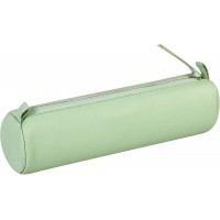 Clairefontaine 410160C - Trousse Scolaire Ronde en Cuir Veritable Ø5,5x22 cm, Teinte Vert Pistache
