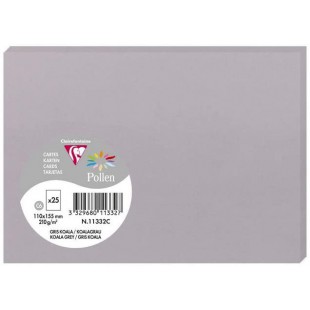 Clairefontaine 11332C - Paquet de 25 Cartes Simples - Format C6 11x15,5cm - 210g/m² - Coloris Gris Koala - Cartons d'Invitation 