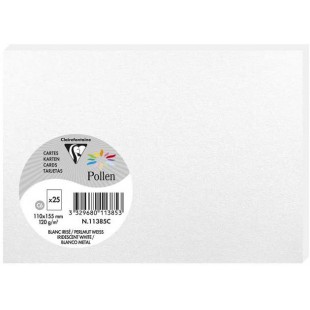 Clairefontaine 11385C - Paquet de 25 Cartes Simples - Format C6 11x15,5cm - 210g/m² - Coloris Blanc Irise - Cartons d'Invitation