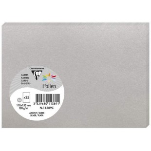 Clairefontaine 11389C - Paquet de 25 Cartes Simples - Format C6 11x15,5cm - 210g/m² - Coloris Argent - Cartons d'Invitation Even