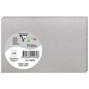 Clairefontaine 11489C - Paquet de 25 Cartes Simples - Format 8,2x12,8cm - 210g/m² - Coloris Argent - Cartons d'Invitation Evenem