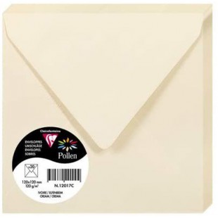 Clairefontaine 12017C - Paquet de 20 Enveloppes Gommees - Format Carre 12x12cm - 120g/m² - Coloris Ivoire - Invitation Evenement