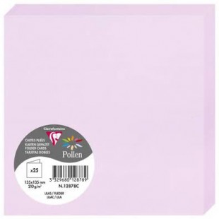 Clairefontaine 12878C - Paquet de 25 Cartes Doubles - Format Carre 13,5x13,5cm - 210g/m² - Coloris Lilas - Cartons d'Invitation 