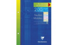Clairefontaine, 1 Etui de 200 Feuilles mobiles 4 couleurs, perforees a grand carreaux, format : 17x22cm