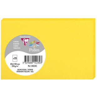 Clairefontaine 1423C - Paquet de 25 Cartes Simples - Format 8,2x12,8cm - 210g/m² - Coloris Jaune Soleil - Cartons d'Invitation E