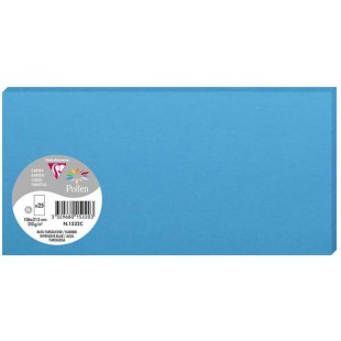 Clairefontaine 1522C - Paquet de 25 Cartes Simples - Format DL 10,6x21,3cm - 210g/m² - Coloris Bleu Turquoise - Cartons d'Invita