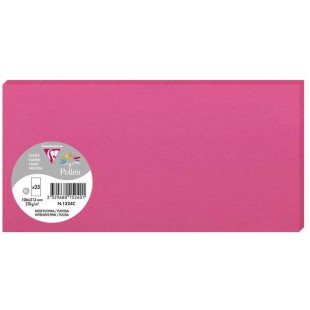 Clairefontaine 1524C - Paquet de 25 Cartes Simples - Format DL 10,6x21,3cm - 210g/m² - Coloris Rose Fuchsia - Cartons d'Invitati