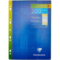 Clairefontaine 17511C - Un etui carton 200 pages Feuillets mobiles perfores 21x29,7cm 90g grands carreaux couleurs assorties (50