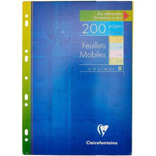 Clairefontaine 17511C - Un etui carton 200 pages Feuillets mobiles perfores 21x29,7cm 90g grands carreaux couleurs assorties (50