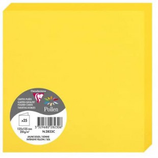 Clairefontaine 2823C - Paquet de 25 Cartes Doubles - Format Carre 13,5x13,5cm - 210g/m² - Coloris Jaune Soleil - Cartons d'Invit