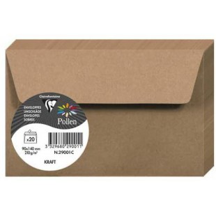 Clairefontaine 29001C - Un paquet de 20 enveloppes Pollen auto-adhesives 9x14 cm 120g, Kraft brun
