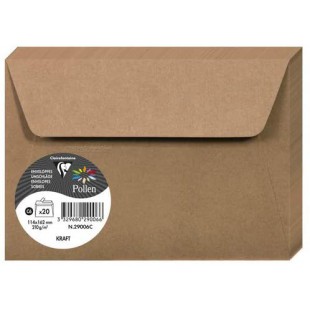 Clairefontaine 29006C - Un paquet de 20 enveloppes Pollen auto-adhesives 11,4x16,2 cm 120g, Kraft brun