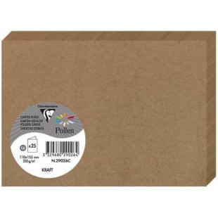 Clairefontaine 29026C - Un paquet de 25 cartes pliees Pollen 11x15,5 cm 210g, Kraft brun