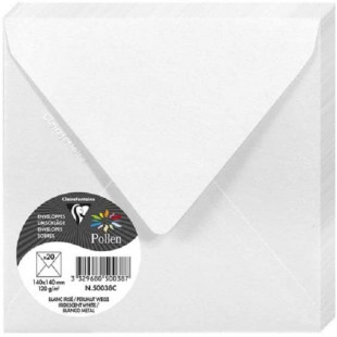 Clairefontaine 50038C - Paquet de 20 Enveloppes Gommees - Format Carre (14x14cm) - 120g/m² - Coloris Blanc Irise - Invitation Ev