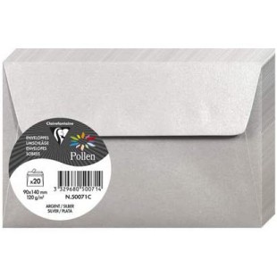 Clairefontaine 50071C - Paquet de 20 Enveloppes Auto-Adhesives - Format 9x14cm - 120g/m² - Coloris Argent - Invitation Evenement