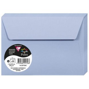 Clairefontaine 55726C - Paquet de 20 Enveloppes Auto-Adhesives - Format C6 (11,4x16,2cm) - 120g - Coloris Bleu Lavande - Invitat