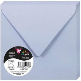 Clairefontaine 55728C - Paquet de 20 Enveloppes Gommees - Format Carre (14x14cm) - 120g/m² - Coloris Bleu Lavande - Invitation E
