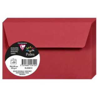 Clairefontaine 5581C - Paquet de 20 Enveloppes Auto-Adhesives - Format 9x14cm - 120g/m² - Coloris Rouge Groseille - Invitation E