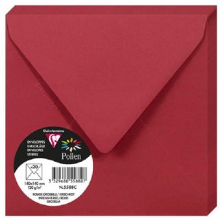 Clairefontaine 5588C - Paquet de 20 Enveloppes Gommees - Format Carre 14x14cm - 120g/m² - Coloris Rouge Groseille - Invitation E