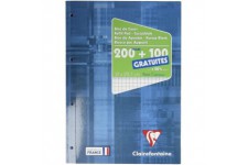 Clairefontaine 65816C - Un bloc de cours encolle grand cote 300 pages (200 + 100 gratuites) 90g, perfore 4 trous et petits carre