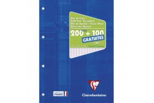 Clairefontaine 65819C - Un bloc de cours encolle grand cote 300 pages (200 + 100 gratuites) 90g, perfore 4 trous et grands carre