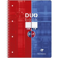 Clairefontaine 82526C Duo Book Cahier Reversible a  Spirale Perfore - A4+ 22,5x29,7 cm - 160 Pages (80 Pages Petits Carreaux + 8