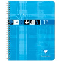 Clairefontaine 8907C - Un cahier a  spirale de travaux pratiques 80 pages 17x22 cm grands carreaux 90 g et unies blanches 125 g,