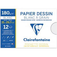 Clairefontaine 96155C - Pochette Dessin Scolaire - 12 Feuilles Papier Dessin Blanc a  Grain - A4 21x29,7 cm 180g - Ideal pour le
