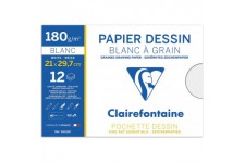 Clairefontaine 96155C - Pochette Dessin Scolaire - 12 Feuilles Papier Dessin Blanc a  Grain - A4 21x29,7 cm 180g - Ideal pour le