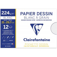 Clairefontaine 96156C - Pochette Dessin Scolaire - 12 Feuilles Papier Dessin Blanc a  Grain - A4 21x29,7 cm 224g - Ideal pour le