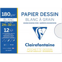 Clairefontaine 96175C - Pochette Dessin Scolaire - 12 Feuilles Papier Dessin Blanc a  Grain - 24x32 cm 180g - Ideal pour les Art