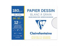 Clairefontaine 96175C - Pochette Dessin Scolaire - 12 Feuilles Papier Dessin Blanc a  Grain - 24x32 cm 180g - Ideal pour les Art