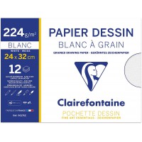 Clairefontaine 96176C - Pochette Dessin Scolaire - 12 Feuilles Papier Dessin Blanc a  Grain - 24x32 cm (Dimensions du format A4+